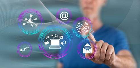Man touching an online marketing concept