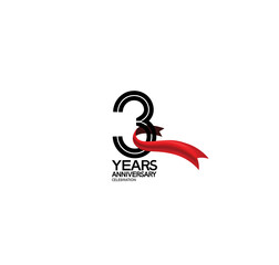 3 years anniversary logotype flat black color and red ribbon on white background can be use for template greeting card, invitation and celebration moment