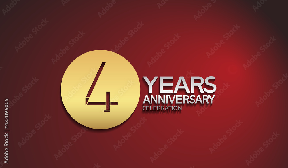 Wall mural 4 years anniversary logotype with golden circle on red background can be use for company celebration moment