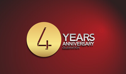 4 years anniversary logotype with golden circle on red background can be use for company celebration moment