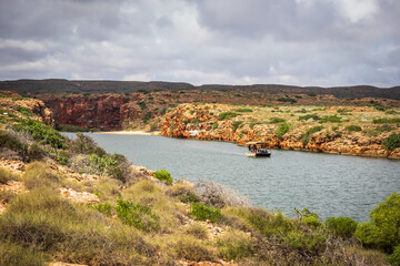 Fototapeta na wymiar Landscape view of Yardie Creek in the Ningaloo National park near Exmouth. Regular boat tours explore the gorge.