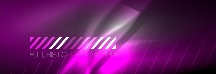 Neon glowing lines, magic energy and light motion background. Vector wallpaper template