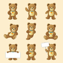 Brown Bear Cartoon design Set Vector