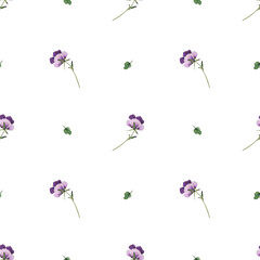 Obraz premium Watercolor flowers seamless pansies pattern. Watercolor fabric. Repeat flowers. Use for design invitations, birthdays
