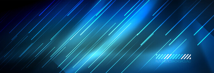 Fototapeta premium Neon glowing lines, magic energy and light motion background. Vector wallpaper template