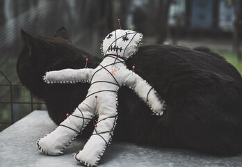 Voodoo Magic. Witchcraft with a doll. Concept of magic.
