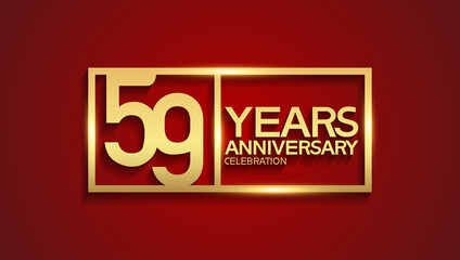 59 years anniversary logotype with golden color in square. vector can be use for template, greeting card, invitation and celebration event