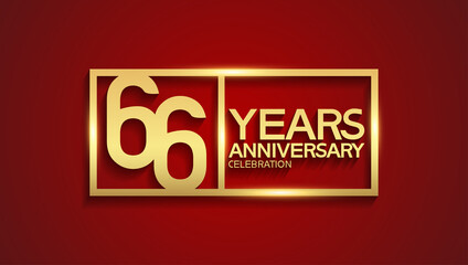 66 years anniversary logotype with golden color in square. vector can be use for template, greeting card, invitation and celebration event
