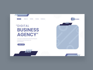 Digital Business Agency Concept Based Landing Page Design In White And Blue Color With Copy Space.
