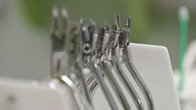 Focus on dental instruments. Dental tools. Modern dentistry