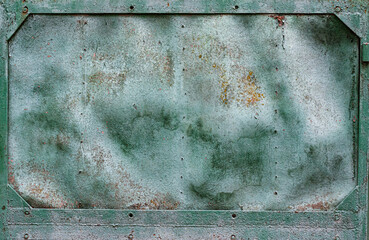 part of metal green rusty fence frame, background, texture
