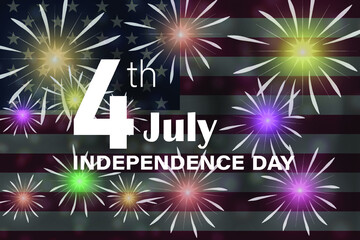 American flag with fireworks Independence Day July 4h. Vector illustration.