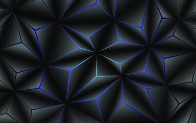 Abstract black polygon with glowing blue line background. Modern technology innovation concept vector background