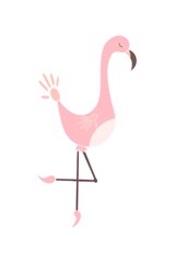 Illustration of a pink flamingo. Trending image for stickers, postcards. Printing on clothing, fabrics