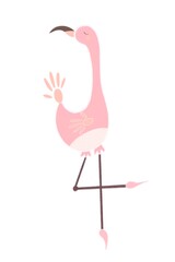 Illustration of a pink flamingo. Trending image for stickers, postcards. Printing on clothing, fabrics