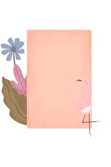 A raster tropical map with a pink flamingo. You can use it as a postcard, an invitation to a holiday