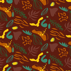 Naklejka premium Abstract Hand Drawing Geometric Leaves and Mixed Animal Skins Repeating Vector Pattern Isolated Background 