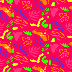 Obraz premium Abstract Hand Drawing Geometric Leaves and Mixed Animal Skins Repeating Vector Pattern Isolated Background 
