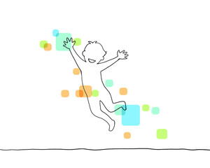 ジャンプして喜ぶ線画イラスト　色付き