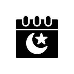 Ramadan Islamic Calendar Vector Icon in Glyph Style. A calendar with a crescent moon and star is a symbol of the month of Ramadan and islamic holidays.