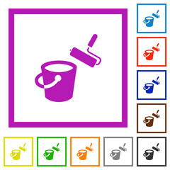 Paint bucket and paint roller flat framed icons
