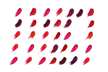 Lipstick smears  palette isolated on white background top view.