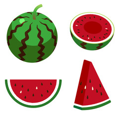 色んなカットのスイカのイラスト