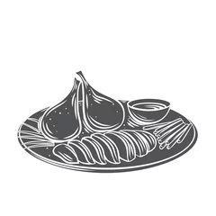 Stof per meter Peking duck chinese cuisine glyph monochrome icon. Asian food engraved vector illustration. © setory