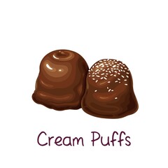 Chocolates and mini cream puffs vector icon. Profiterole illustration.