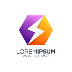 Thunder Hexagon Gradient Logo Design