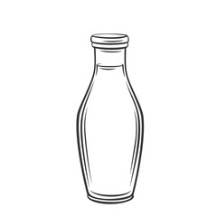 Glass bottle outline icon. Drawingn monochrome milk or dairy product vector illustration.