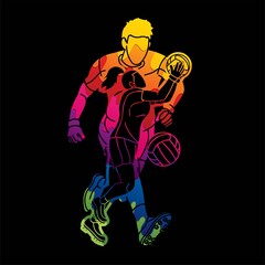 Group of Gaelic Football Male and Female Players Sport Action Cartoon Graphic Vector