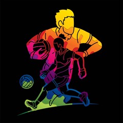 Group of Gaelic Football Male and Female Players Sport Action Cartoon Graphic Vector