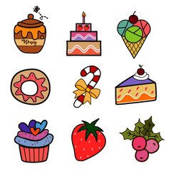 Set of sweet desert, colorful set, hand draw style of sweet