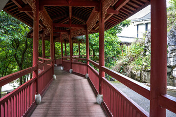 Wooden promenade of ancient Chinese retro buildings