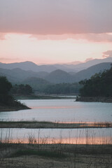 beautiful blue sky high peak mountains green forest guiding for backpacker camping backpacking hiking idea long weekend at waterfall river lake national park Kanchanaburi Thailand