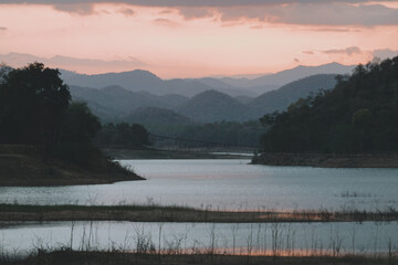 beautiful blue sky high peak mountains green forest guiding for backpacker camping backpacking hiking idea long weekend at waterfall river lake national park Kanchanaburi Thailand