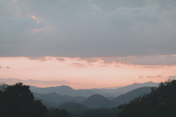 beautiful blue sky high peak mountains green forest guiding for backpacker camping backpacking hiking idea long weekend at waterfall river lake national park Kanchanaburi Thailand