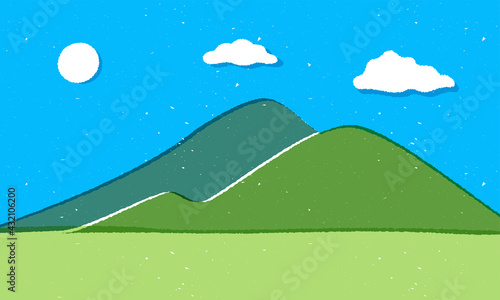 山と青空の風景のイラスト 背景 手描き風 雲 夏 田舎 テクスチャ 晴れ バックグラウンド Background Canvas Print Backgrou Yugoro