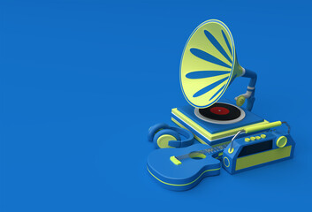 3D Render illustration of Gramophone on Color Background