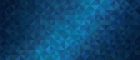 Abstract background vector illustration. Simple blue banner or backdrop with geometric faceted  triangular shapes as texture, usable as backdrop or design element. Three-dimensional pixelated mosaic. 