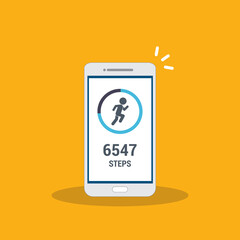 Fitness tracking app on mobile phone. Run tracker, walk steps counter. Vector illustration
