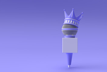 3D Render Illustration Turquoise Crown with News Microphones isolated on Color Background