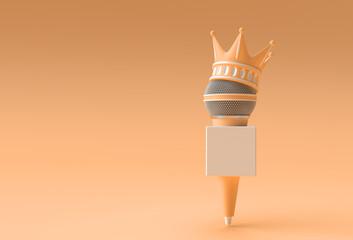 3D Render Illustration Turquoise Crown with News Microphones isolated on Color Background