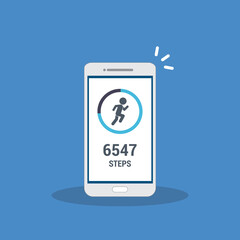 Fitness tracking app on mobile phone. Run tracker, walk steps counter.