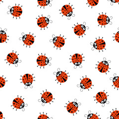 seamless pattern with cartoon ladybug on white
