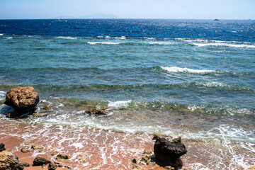 Beautiful sea and shore landscape with blue sky