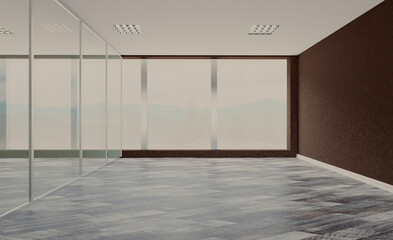 Open space office interior with like conference room. Mockup. 3D rendering.