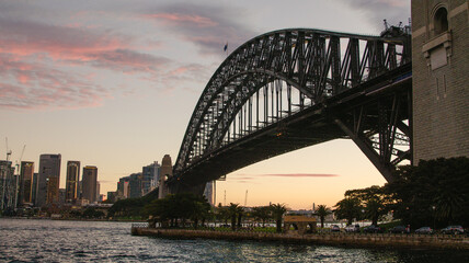 Sydney Harbour bridge at dusk.