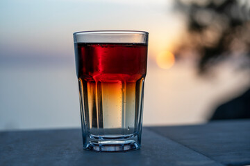 Coca Cola drink and Sprite on the counter at sunset, lockdown